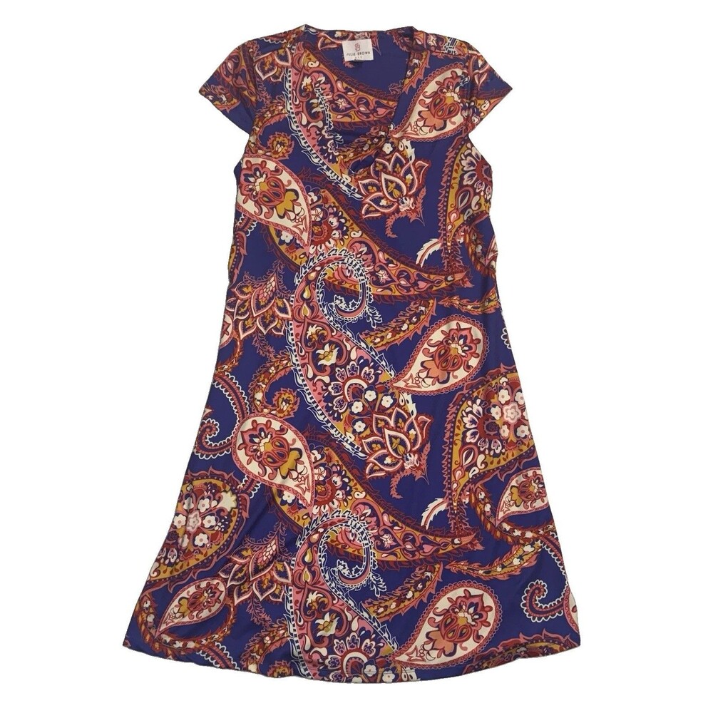 Julie Brown Breene V-Neck Dress Women’s Size XS Blue Juicy Fruit Paisley Knit